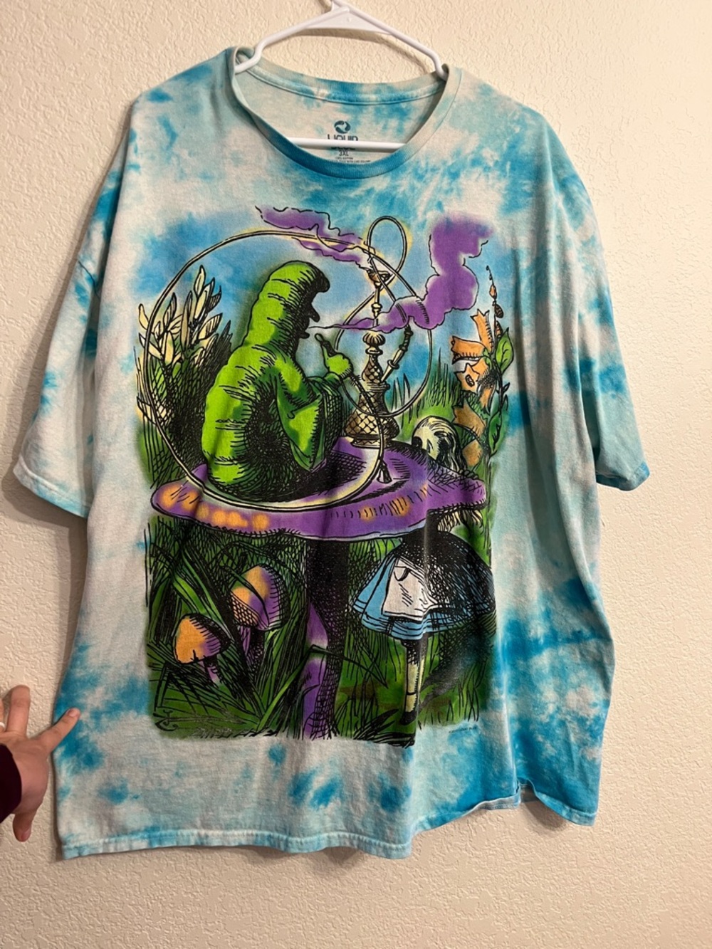 Liquido Blue Tie-Dye T-Shirt with Green & Purple Graphic